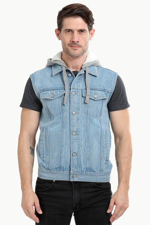 Sleeveless Hooded Denim Jacket