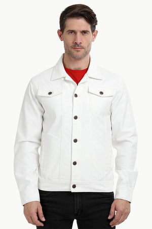 Buttoned White Denim Jacket