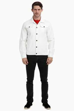 Buttoned White Denim Jacket