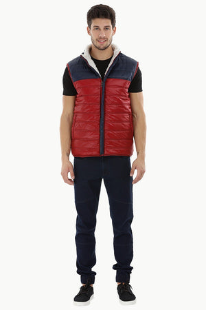 Color-Block Quilted Jacket with Sherpa Lining