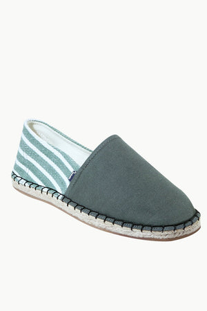 Green Canvas Striped Heel Espadrilles