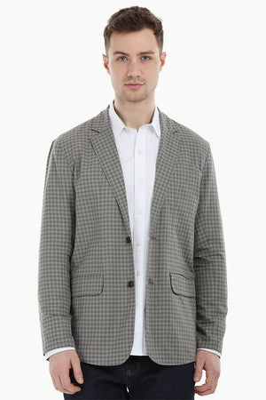 Grey Gingham Check Casual Blazer