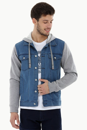 Knit Sleeves Denim Jacket