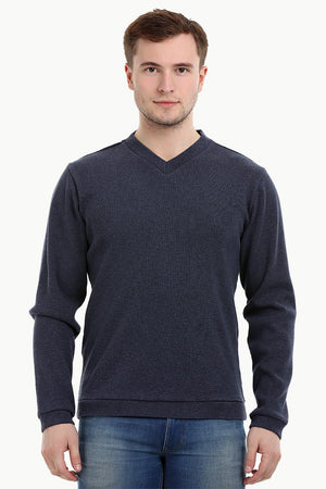 Men's Knit Navy V-Neck Sweatshirt