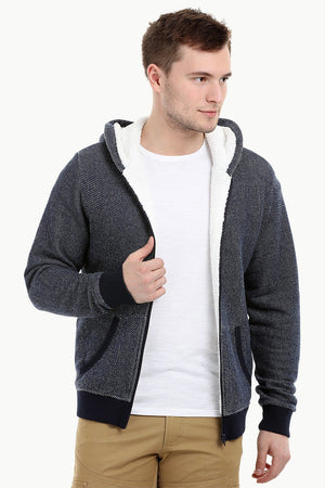 Men's Navy Fleece Sherpa Lined Hoodie