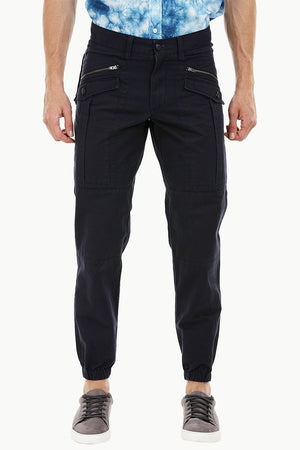 Mens Dark Navy Cuff Jogger Cargo Pants