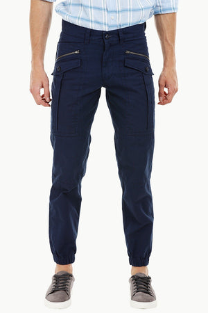 Mens Navy Cuff Jogger Cargo Pants