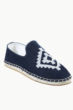 Mens Navy Denim Aztec Embroidered Espadrilles