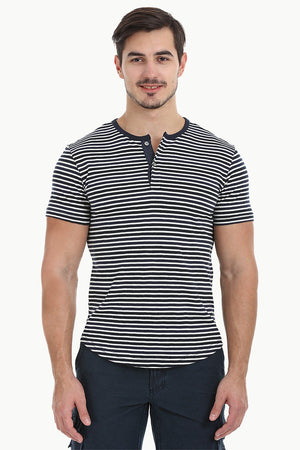 Striped Henley With Oval Bottom
