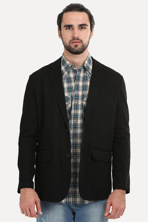 Solid Black Casual Blazer