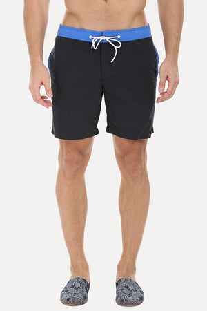 Solid Black Swim Shorts With Bright Contrast Waistband