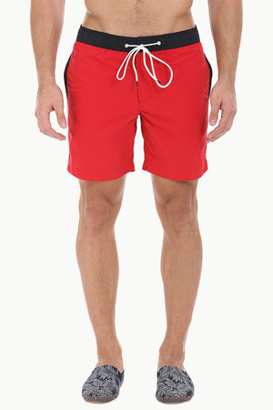 Solid Black Swim Shorts With Bright Contrast Waistband