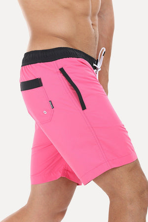 Solid Black Swim Shorts With Bright Contrast Waistband