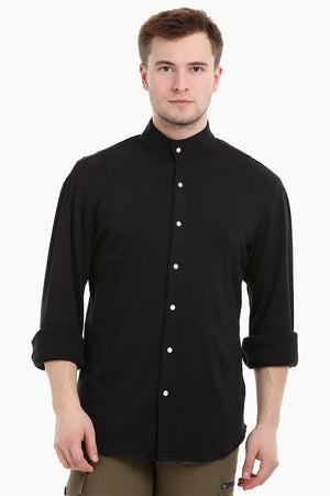 Mens Black Snap Button Knit Shirt