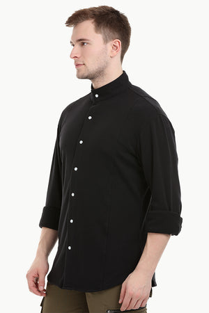 Mens Black Snap Button Knit Shirt