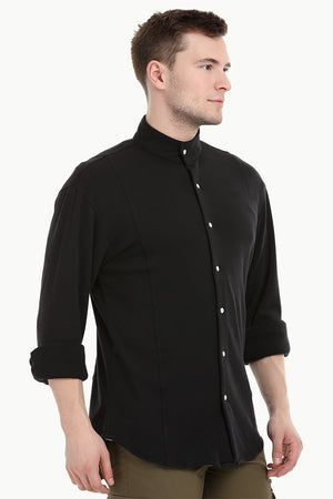 Mens Black Snap Button Knit Shirt