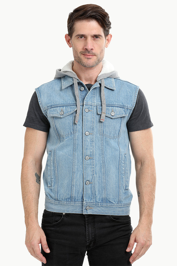 Sleeveless Hooded Denim Jacket
