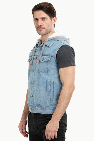 Sleeveless Hooded Denim Jacket