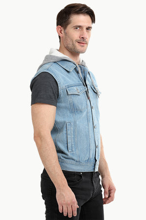 Sleeveless Hooded Denim Jacket