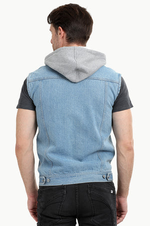Sleeveless Hooded Denim Jacket