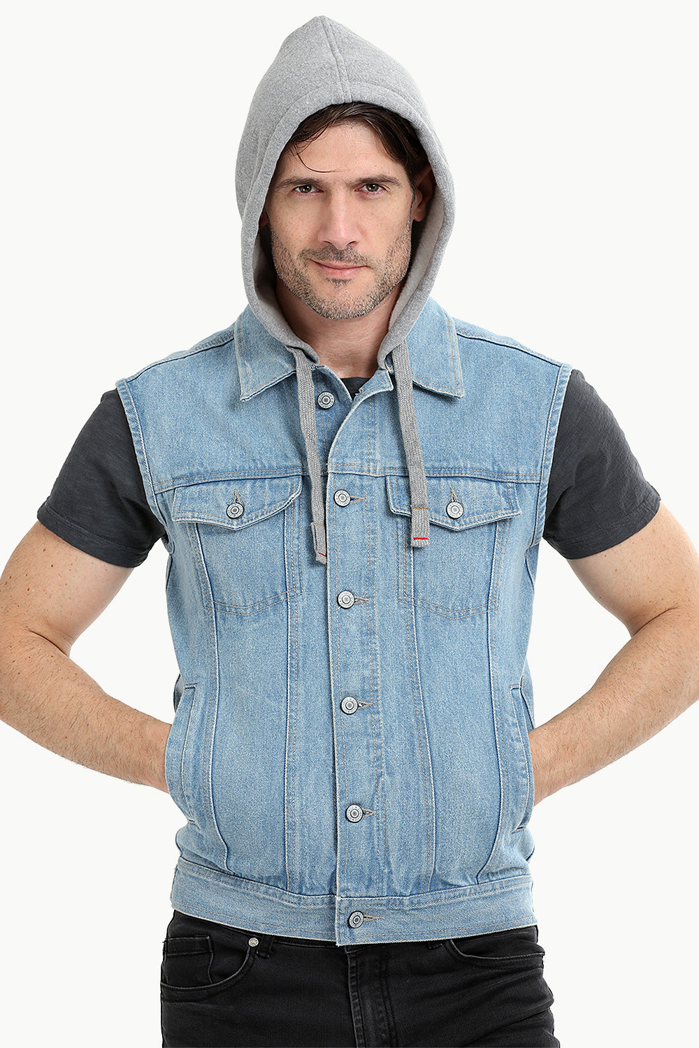 Hoodie Cowboy Sleeveless Solid Denim Jean Vest Men Casual Hip Hop  Motorcycle Jeans Slim Fit Waistcoat