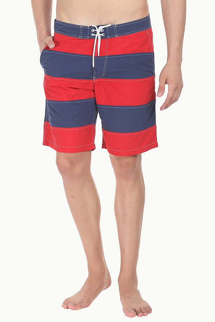 Dual Stripe Swim Shorts With Waistband And Drawstring