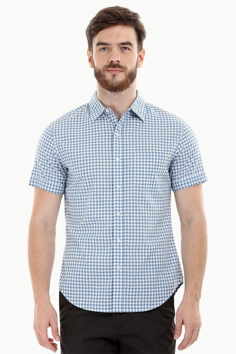 Baby Blue Gingham Check Shirt Zobello