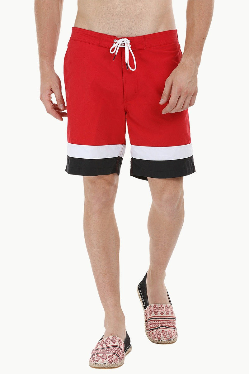 Buy Online Beach Ready Nylon Swim Shorts in Crayon Red White and