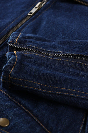 Biker Style Dark Wash Denim Jacket