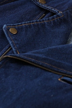 Biker Style Dark Wash Denim Jacket
