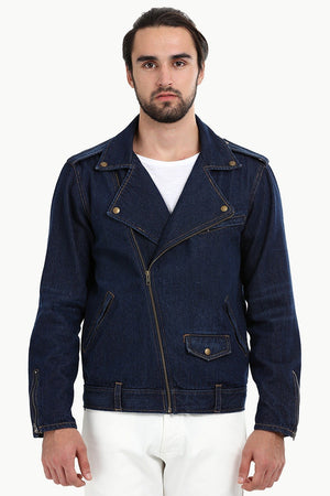 Biker Style Dark Wash Denim Jacket