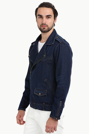 Biker Style Dark Wash Denim Jacket