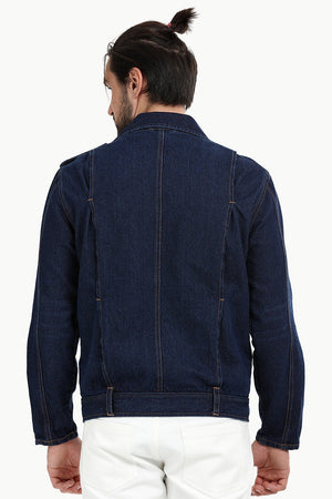 Biker Style Dark Wash Denim Jacket