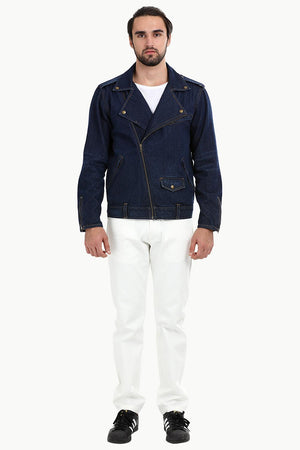 Biker Style Dark Wash Denim Jacket