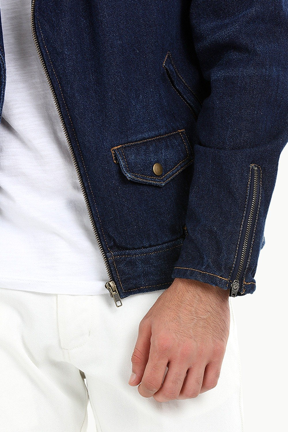 Buy Online Biker Style Dark Wash Denim Jacket for Men online at