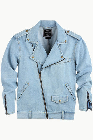 Biker Style Light Wash Denim Jacket