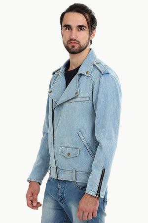 Biker Style Light Wash Denim Jacket