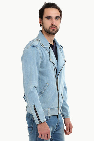 Biker Style Light Wash Denim Jacket