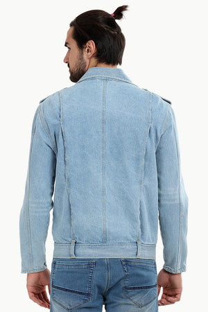 Biker Style Light Wash Denim Jacket