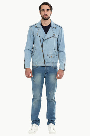 Biker Style Light Wash Denim Jacket