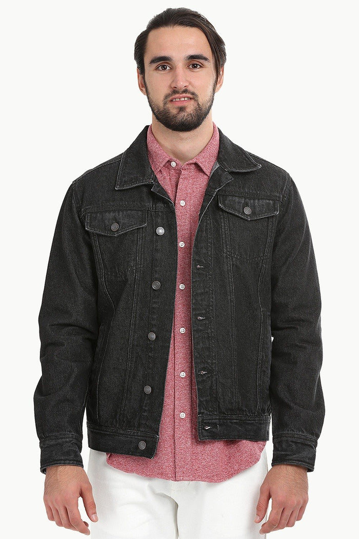 Buy Online Buttoned Black Denim Jacket for Men online at Zobello