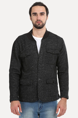 Buttoned Fleece Heather Black Jacket