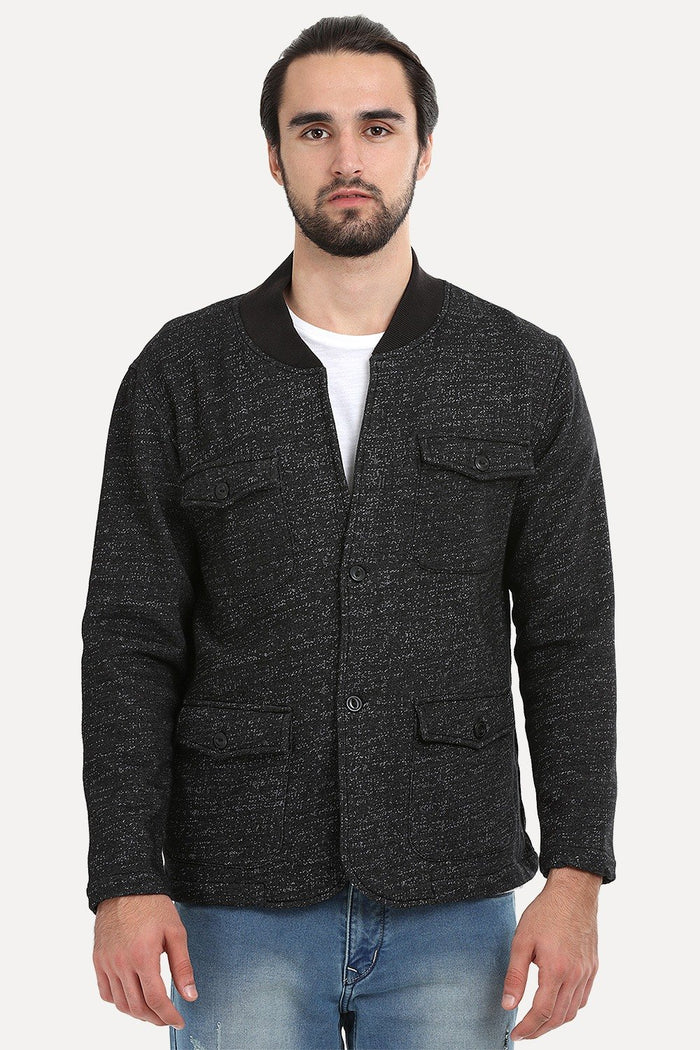 Buttoned Fleece Heather Black Jacket