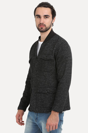 Buttoned Fleece Heather Black Jacket