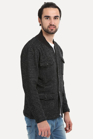 Buttoned Fleece Heather Black Jacket