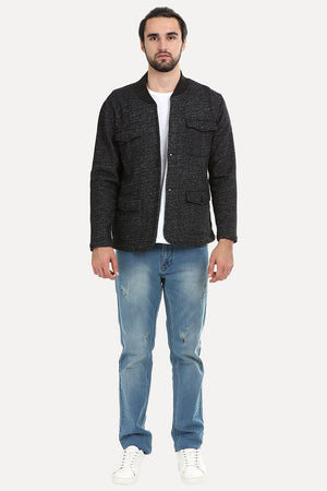 Buttoned Fleece Heather Black Jacket