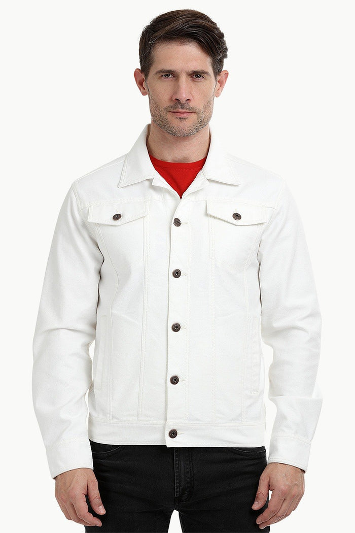 Buttoned White Denim Jacket