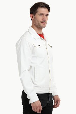 Buttoned White Denim Jacket