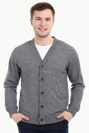 Men's Buttoned Steel Grey English Cardigan