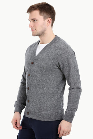 Men's Buttoned Steel Grey English Cardigan